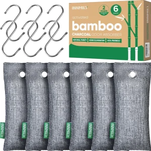 Activated Charcoal Odor Absorber,6 Pack Nature Odor Eliminator for Shoes, Bamboo